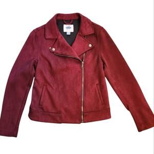 Old Navy women's moto jacket faux suede burgundy size XS